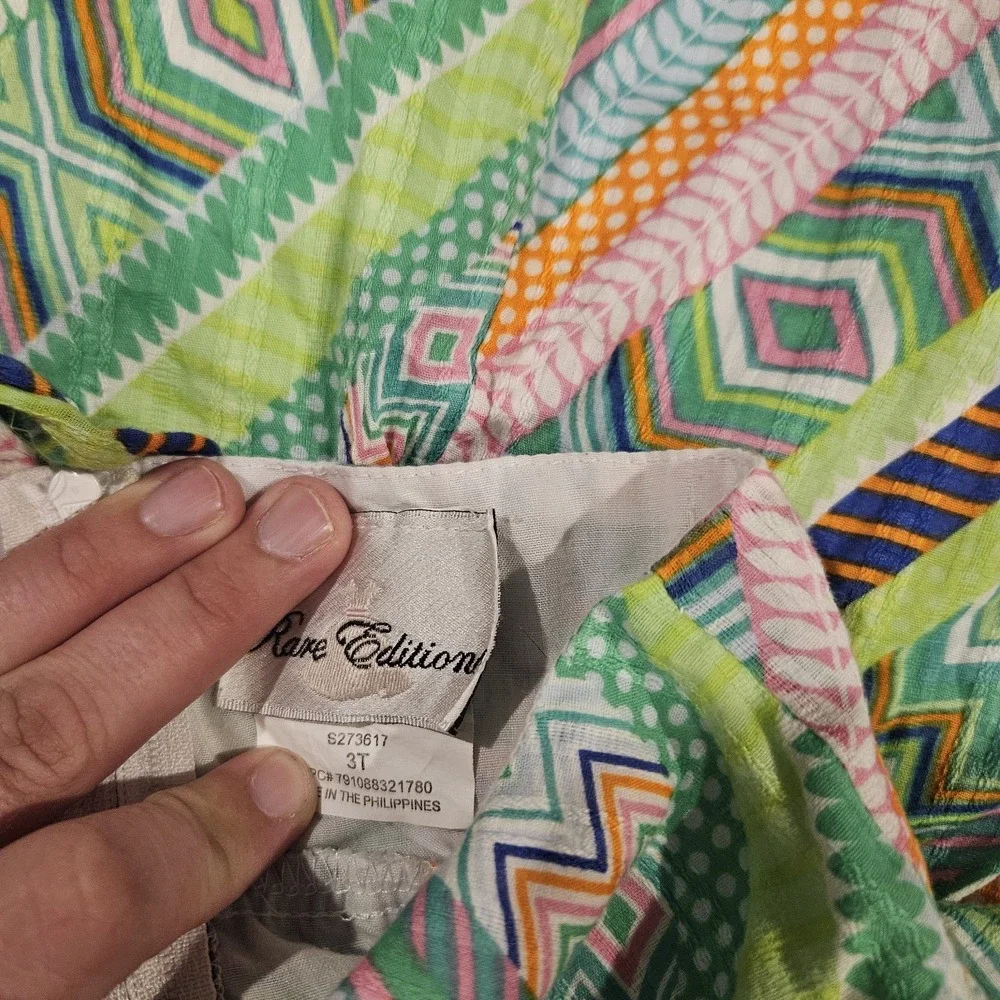 Rare Editions Girls Dress Sz 3T Sleeveless Geometric‎ Stripe Party Spring Easter
